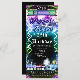 Invitation Mardi Gras Rainbow Llow VIP Anniversaire de fête