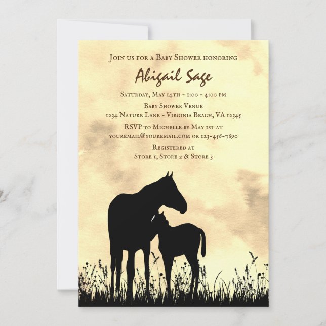 Invitation Mare et poulain dans le Baby shower du cheval de c (Devant)