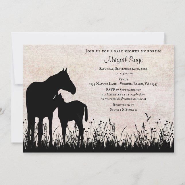 Invitation Mare et poulain dans le Baby shower du cheval de c (Devant)