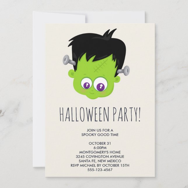 Invitation Mare Green Frankenstein Monster face Halloween (Devant)