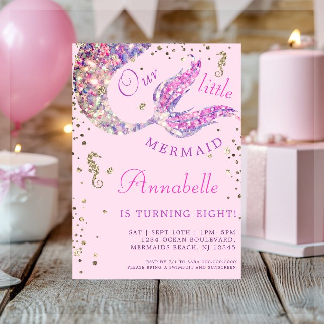 Invitation Marée de sirène rose sous la mer Anniversaire (Créateur téléchargé)
