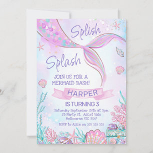 Invitation Marée de sirène rose sous la mer Anniversaire