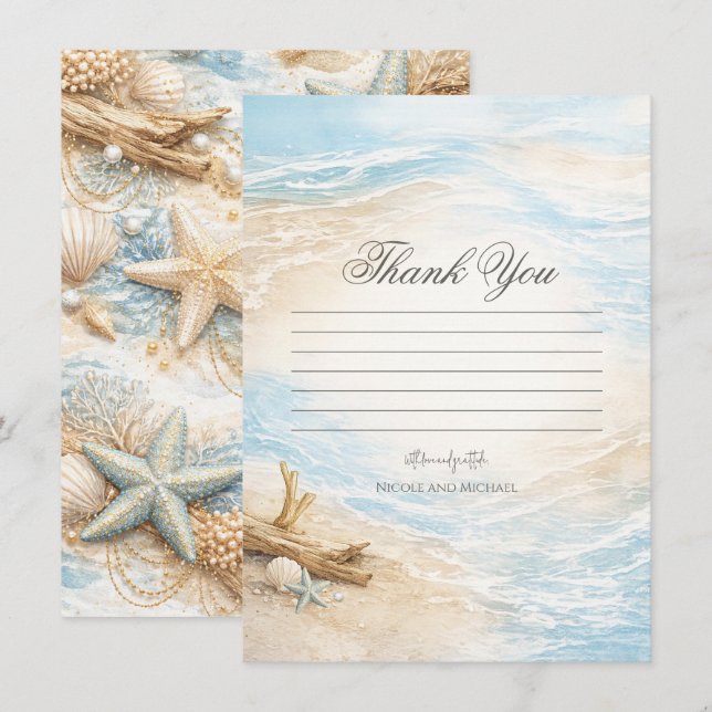Invitation Marées Éternelles Aquarelle Côtière de la Plage Me (Devant / Derrière)
