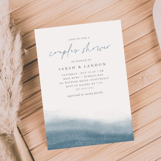 Invitation Marées Lagon Aquarelle Côtière Couples Douche (Créateur téléchargé)