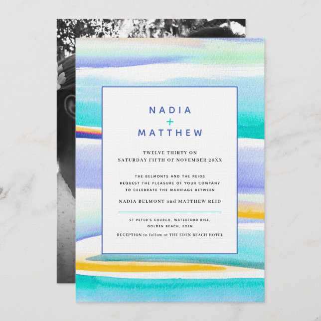 Invitation Marées tropicales Abstraites mariage jaune (Devant / Derrière)