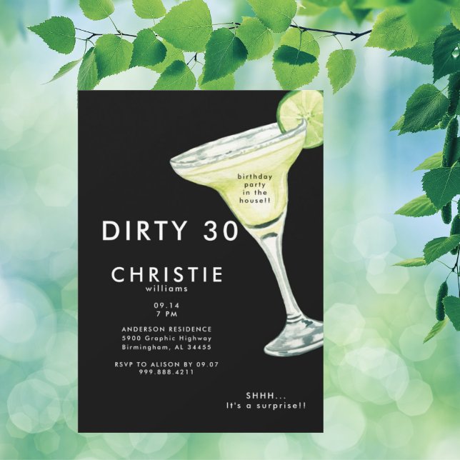 Invitation Margarita 30ème Surprise Black Birthday Party (Créateur téléchargé)