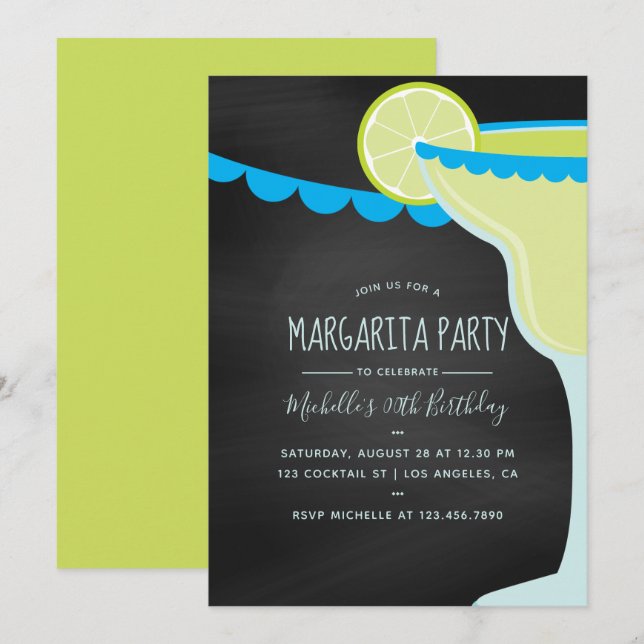 Invitation Margarita Birthday Cocktail Party Chalkboard (Devant / Derrière)
