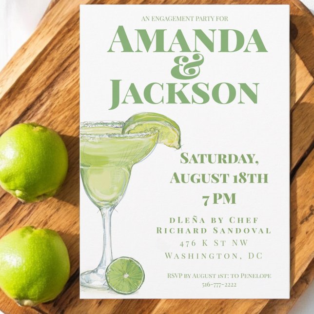 Invitation Margarita Cocktail Watercolor Engagement Party (Créateur téléchargé)