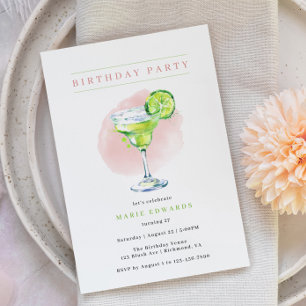 Invitation Margarita   Girl Blush Rose moderne Adulte Anniver