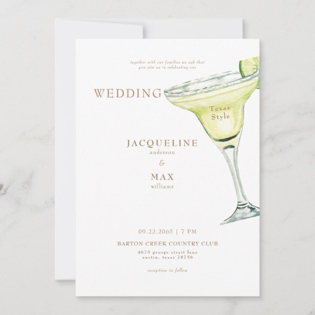 Invitation Margarita Texas Style Gold Mariage texte (Devant)