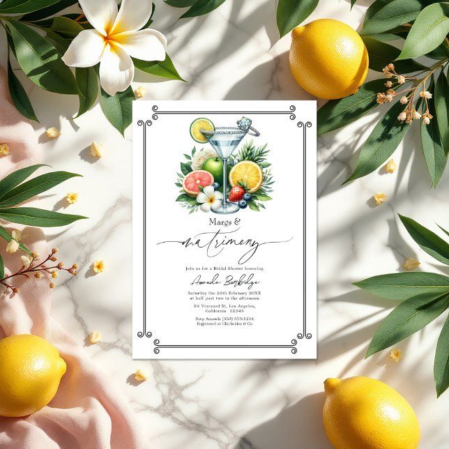 Invitation Margarita tropicale et Fête des mariées de mariage (Tropical Margarita and Matrimony Bridal Shower Invitation)