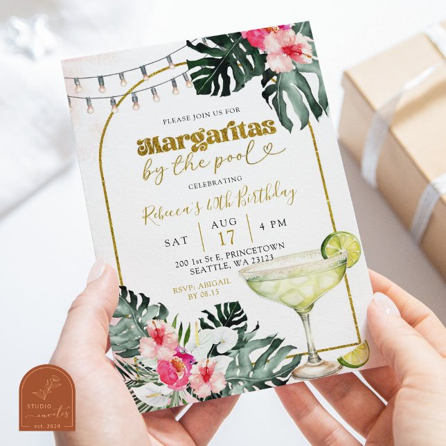 Invitation Margaritas aquarelles au bord de la piscine Fête t (Créateur téléchargé)