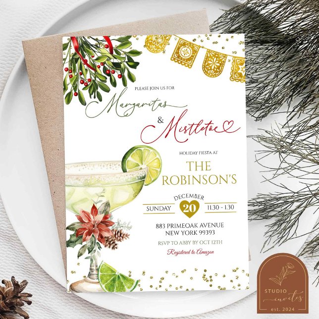 Invitation Margaritas et Gui Fête Mexicaine de Vacances  (Créateur téléchargé)