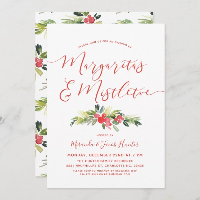 Invitation Margaritas & Mistletoe | Fête de Noël (Devant / Derrière)
