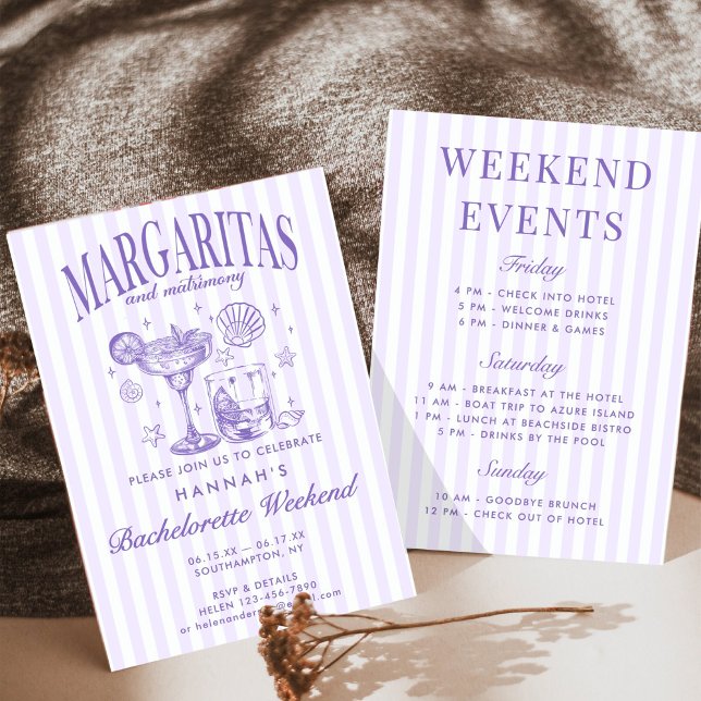 Invitation Margaritas Rétro Modernes et Mariage Rayé Bach (Créateur téléchargé)