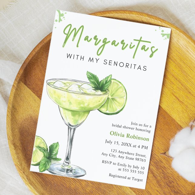 Invitation Margaritas with my Senoritas  Bridal Shower (Green Cocktail Margaritas with my Senoritas Bridal Shower Invitation  )