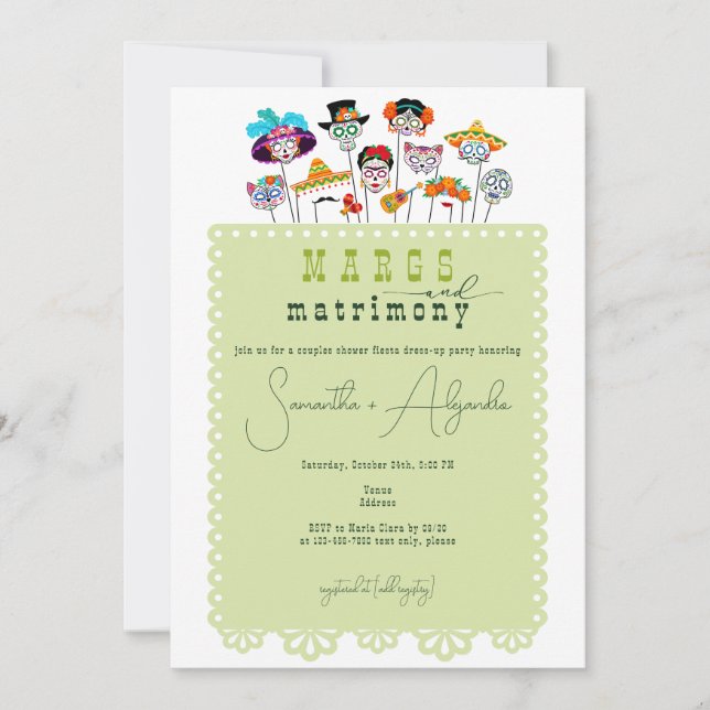 Invitation Marges et mariage Halloween Wedding shower mexicai (Devant)