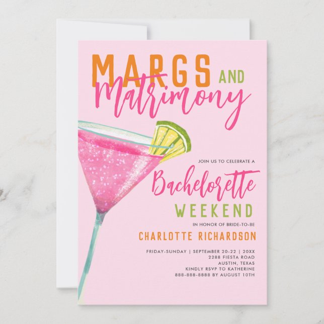 Invitation Marges et Mariage Margarita Bachelorette Week-end (Devant)