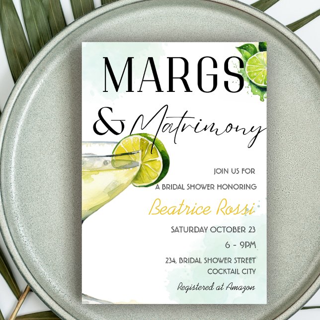 Invitation Marges et mariage Margarita Fête des mariées (Margs Matrimony Margarita Bridal Shower Invitation)