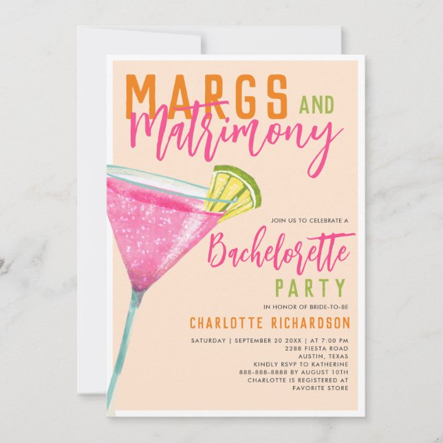 Invitation Marges & Mariage Margarita Orange Bachelorette (Devant)