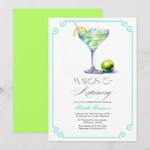 Invitation Marges turquoise et citron vert et Fête des mariée