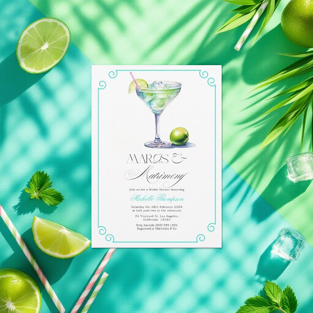 Invitation Marges turquoise et citron vert et Fête des mariée (Elegant Margs & Matrimony Bridal Shower Invitation)