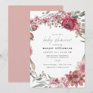 Invitation MARGOT Rustic Dusty Rose Blush Girl Baby shower da