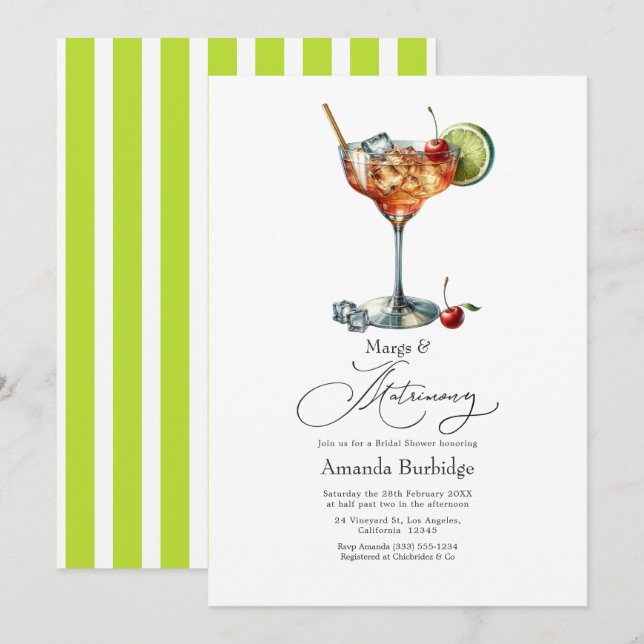 Invitation Margs Acides au Citron & Shower de Mariage (Devant / Derrière)