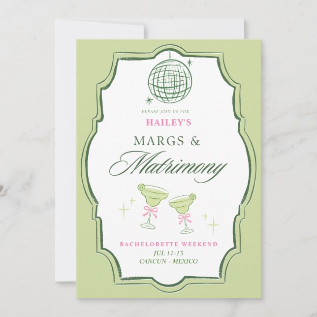 Invitation Margs & Matrimony Enterrement de Vie de Jeune Fill (Devant)