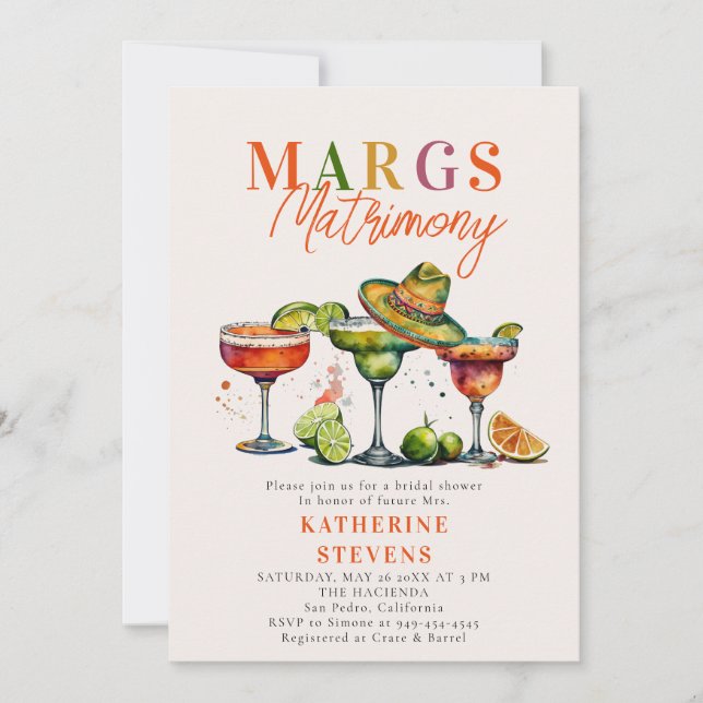 Invitation Margs Matrimony Margaritas Cocktails Fête des mari (Devant)