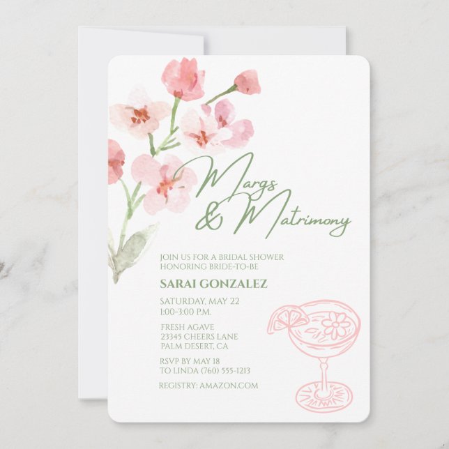 Invitation Margs & Matrimony Réception de Mariage Floral Rose (Devant)