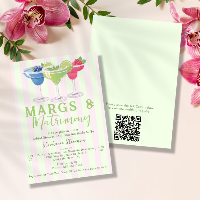 Invitation Margs & Matrimony Stripes Code QR Enterrement de v (Créateur téléchargé)