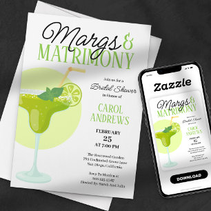 Invitation Margs & Matrimony Tropical Green Enterrement de Vi