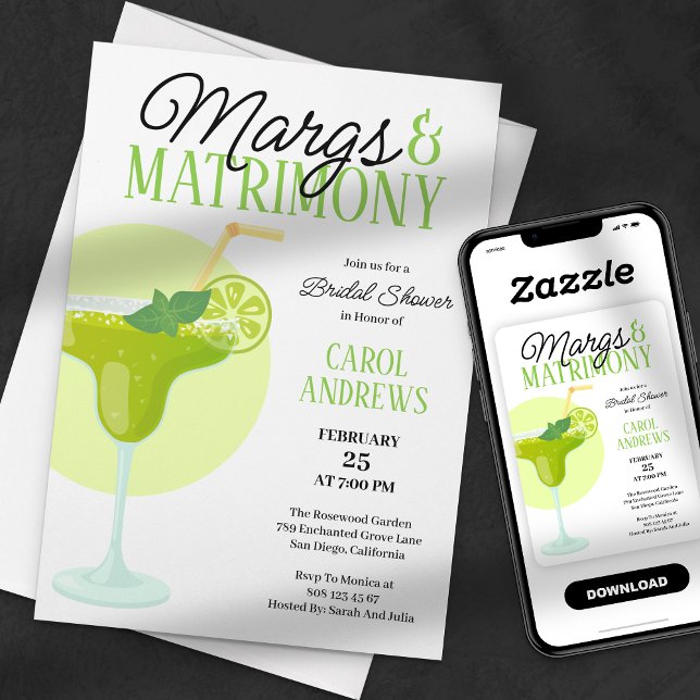 Invitation Margs & Matrimony Tropical Green Enterrement de Vi (Créateur téléchargé)
