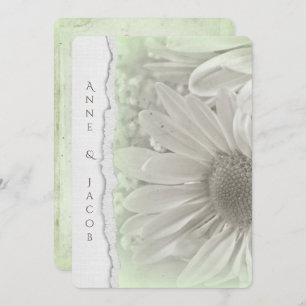 Invitation marguerite en teinte verte douce avec bord de papi