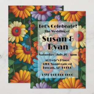 Invitation Marguerites colorées de style les années 70 rétro
