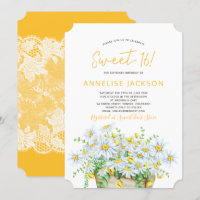 Marguerites d'été jaunes et dentelle blanche seize
