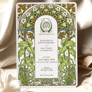 Invitation Marguerites d'or et feuillage vert Art Nouveau Mar