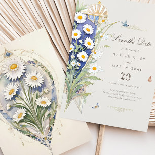 Invitation Marguerites Élégance Dorée pour Sauvegarder la Dat