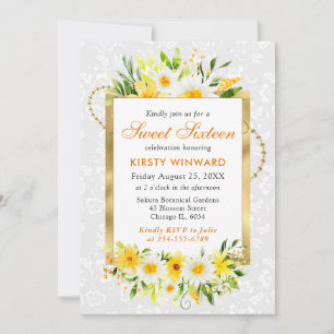 Invitation Marguerites et fleurs jaunes d'été Feuille d'or Sw