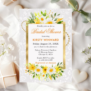 Invitation Marguerites et fleurs jaunes d'été Mariage doré Sh