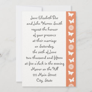 Invitation Marguerites et papillons dans l'invitation corail