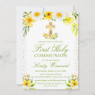 Invitation Marguerites jaunes et blanches Première communion