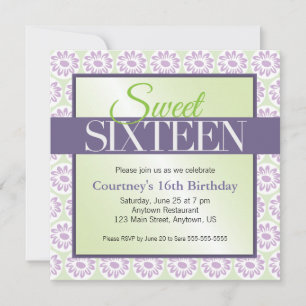 Invitation Marguerites pourpres sur l'anniversaire vert du