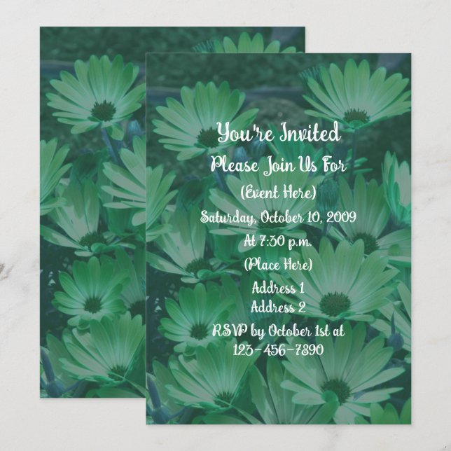 Invitation Marguerites Vertes Floral (Devant / Derrière)