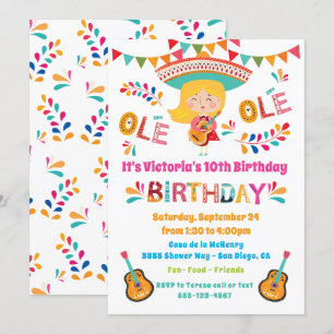 Invitation Mariachi Fille Mexicaine Fête d'anniversaire