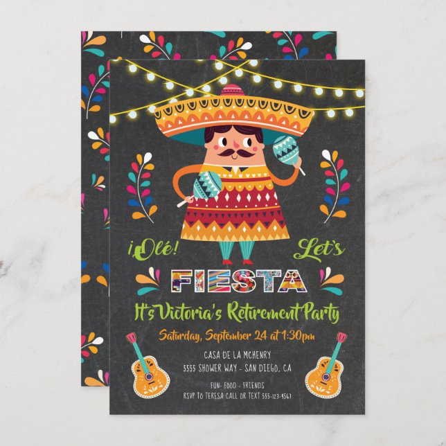 Invitation Mariachi Parti de retraite mexicain Fiesta (Devant / Derrière)