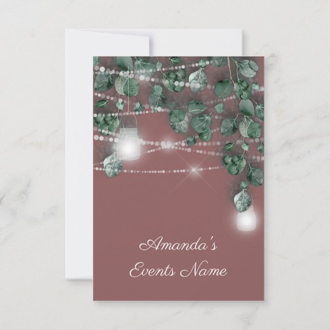 Invitation Mariage 16 Lumières Pots Rustique Vert Fumé Rose (Dos)