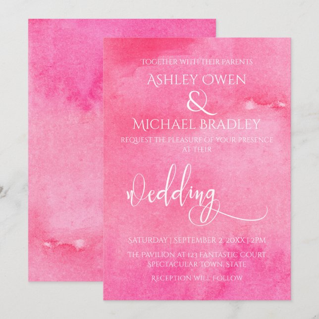 Invitation Mariage 2 à la typographie élégante et à l'aquarel (Devant / Derrière)