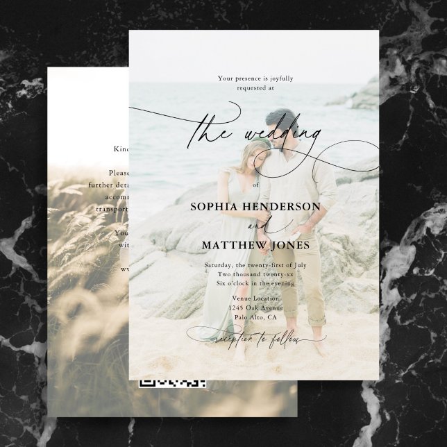 Invitation Mariage 2 Code QR Photo Calligraphie Formel  (Créateur téléchargé)